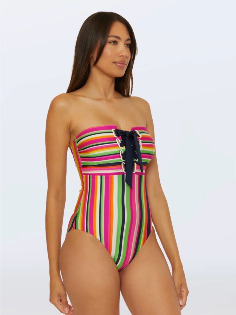 Trina Turk Striped Multicolor One-Piece Swimsuit with Halter Tie or Bandeau - Picture 2 of 5